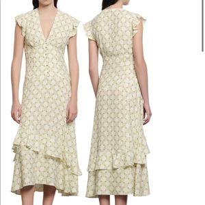 Sandro Flutter Sleeve Ruffle Midi Dress